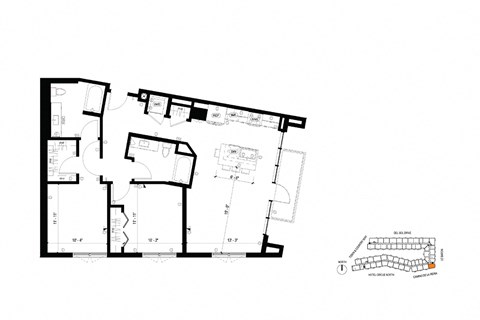Floor plan for 2 beds, 2 baths, 1332 sqft